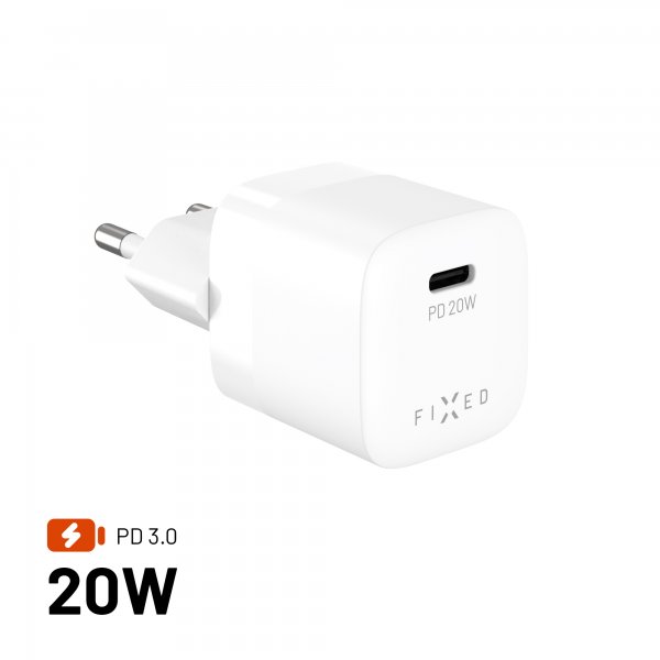 Fixed-seinälaturi Mini PD 20W USB-C, valkoinen