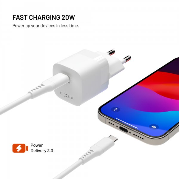 Fixed-seinälaturi Mini PD 20W USB-C, valkoinen