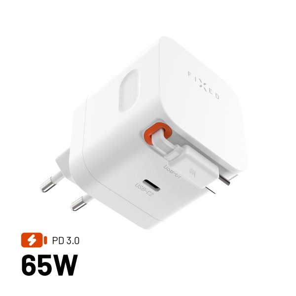 Kiinteä GaN65-laturi, jossa ulosvedettävä USB-C-kaapeli 65 W
