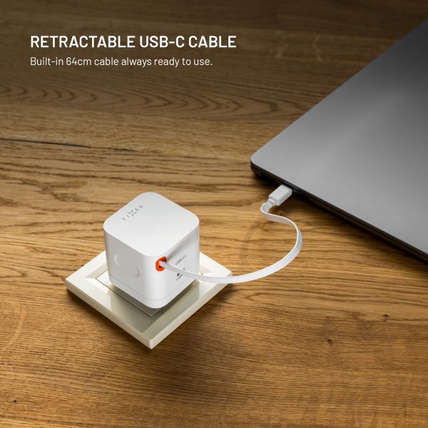 Kiinteä GaN65-laturi, jossa ulosvedettävä USB-C-kaapeli 65 W