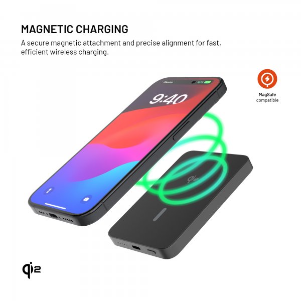 Fixed MagSafe Powerbank MagZen 5 Crystal Qi2 Musta