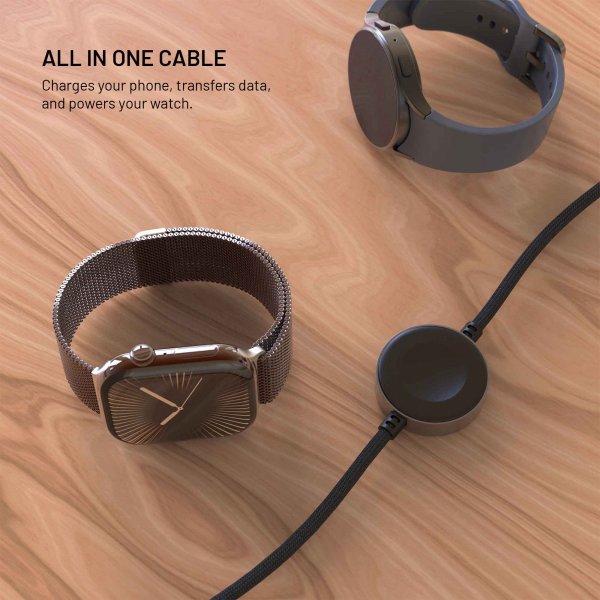 Kiinteä USB-C-kaapeli älykellon latauksella 1,5 m musta