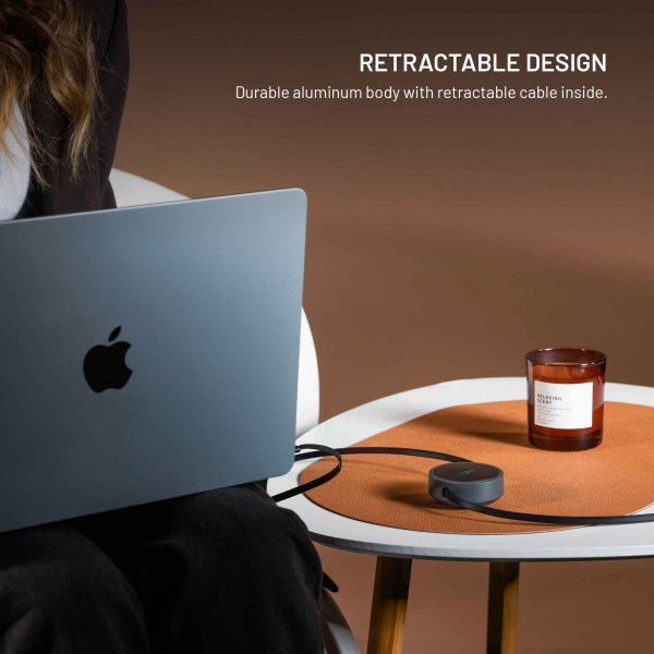 Kiinteä Ulosvedettävä Kaapeli USB-C 100W 1m Musta