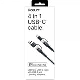 Celly-kaapeli 4 in 1 USB-C/USB-A/Lightning-kaapeli 60 W 2 m