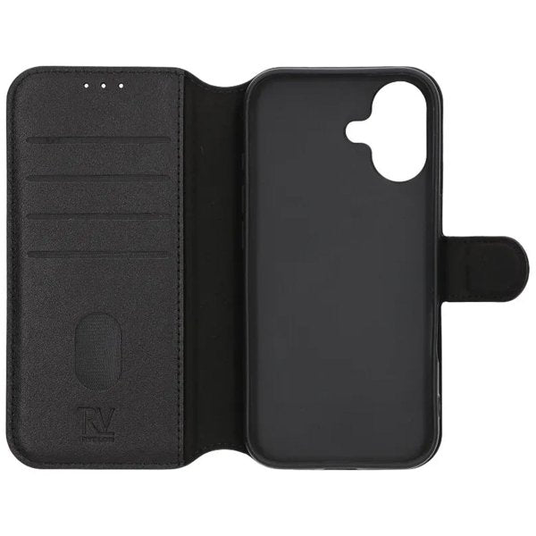 Rvelon iPhone 17 -kotelo, aitoa nahkaa, musta