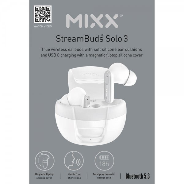Mixx StreamBuds Solo 3 TWS -kuulokkeet, valkoinen
