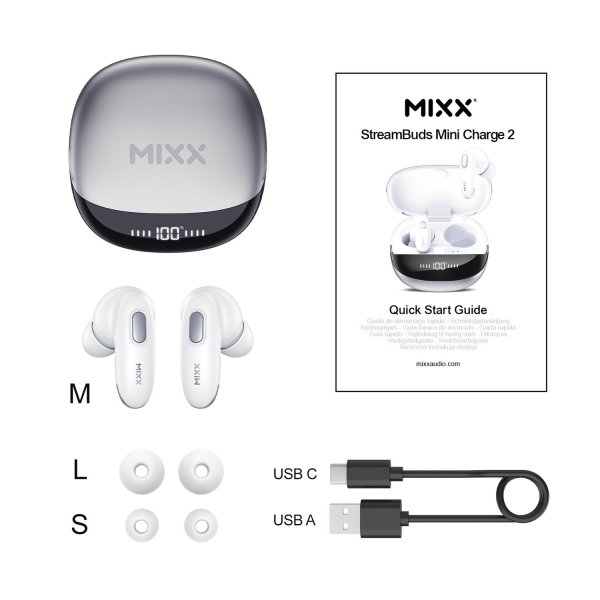 Mixx langattomat kuulokkeet StreamBuds Mini Charge 2 valkoinen
