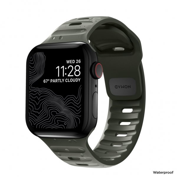 Nomad Apple Watch 44/45/46 mm/Apple Watch Ultra -ranneke Sport Band, Ash Green