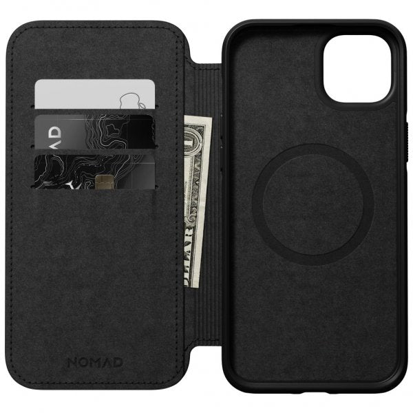 Nomad iPhone 14 Plus Modern Leather Folio -suojakotelo, musta