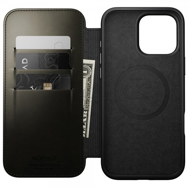 Nomad iPhone 16 Pro Max Modern Leather Folio -suojakotelo, Horween, vihreä kromi