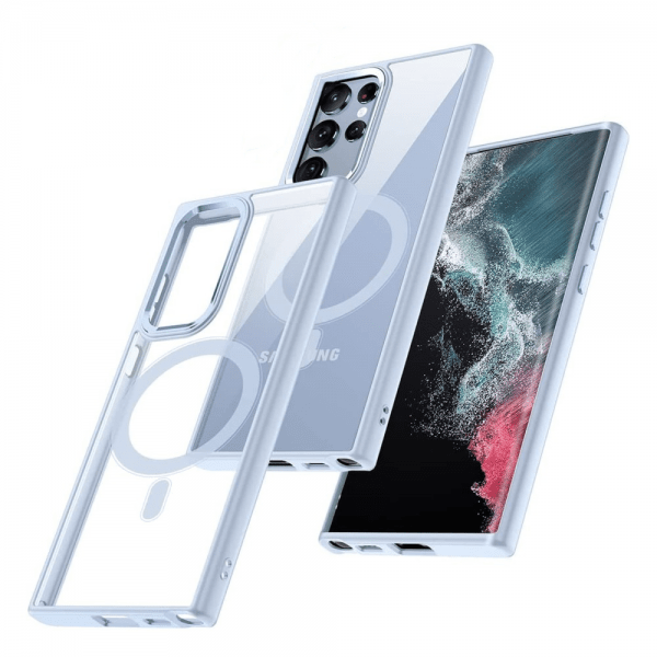 Samsung Galaxy S23 Ultra kuori värillisillä reunoilla ja MagSafella, sininen