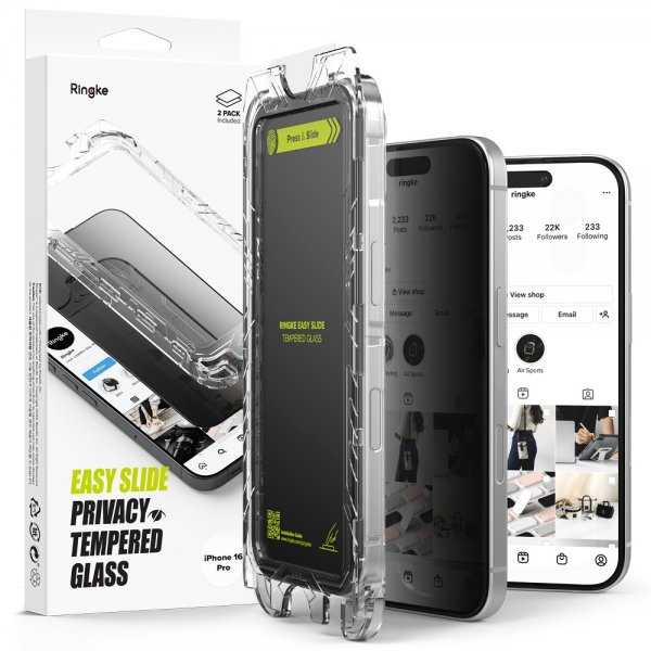 Ringke iPhone 16 Pro -näytönsuoja Easy Slide Privacy 2 kpl