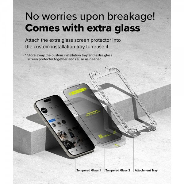 Ringke iPhone 16 Pro -näytönsuoja Easy Slide Privacy 2 kpl