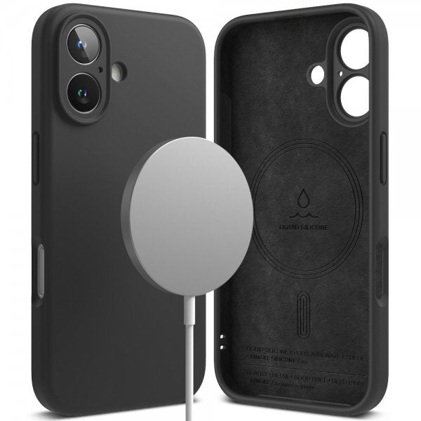 Ringke iPhone 16 -silikonisuojakuori magneetilla, musta