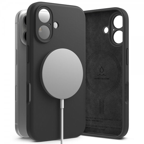 Ringke iPhone 16 -silikonisuojakuori magneetilla, musta