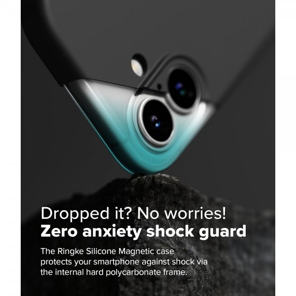 Ringke iPhone 16 -silikonisuojakuori magneetilla, musta
