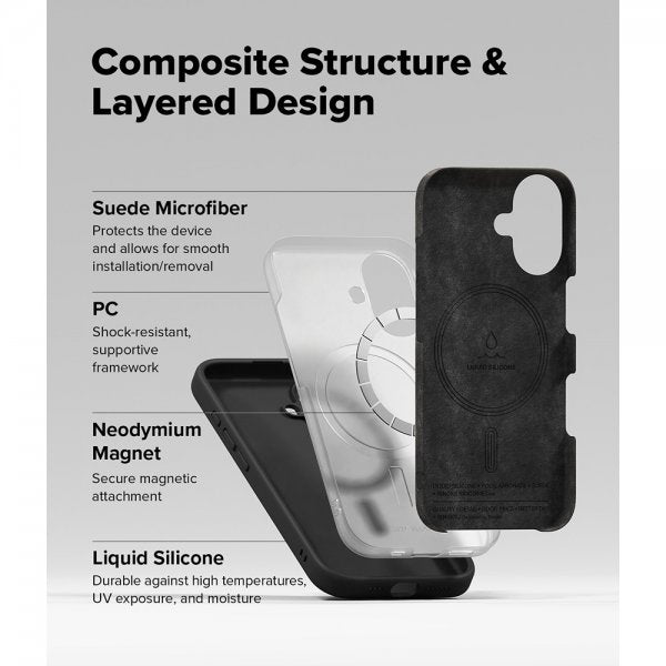 Ringke iPhone 16 -silikonisuojakuori magneetilla, musta