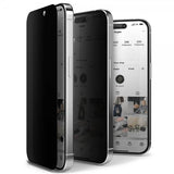 Ringke iPhone 15 Pro -näytönsuoja, Privacy Tempered Glass, asennuskehys