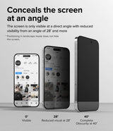 Ringke iPhone 15 Pro -näytönsuoja, Privacy Tempered Glass, asennuskehys