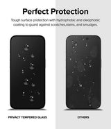 Ringke iPhone 15 Pro -näytönsuoja, Privacy Tempered Glass, asennuskehys