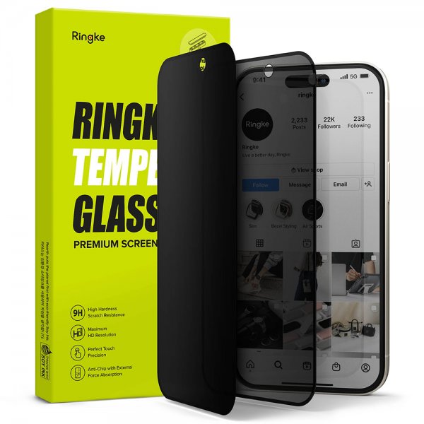 Ringke iPhone 15 Plus -yksityisyysnäytönsuoja karkaistua lasia asennuskehikon kanssa