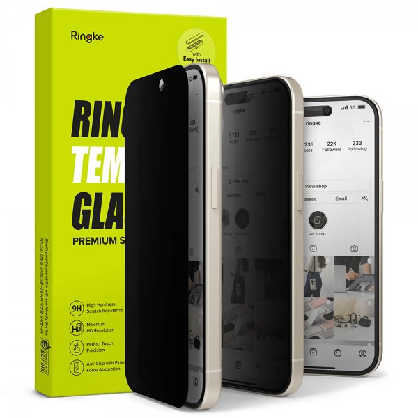 Ringke iPhone 15 näytönsuoja Privacy Tempered Glass asennusohjain