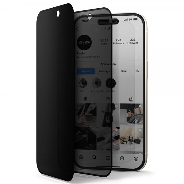 Ringke iPhone 15 näytönsuoja Privacy Tempered Glass asennusohjain