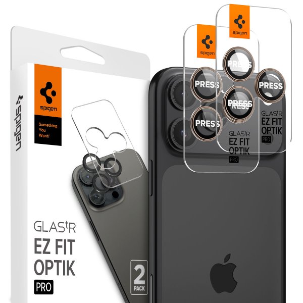 Spigen iPhone 16 Pro/Pro Max/17 Pro/Pro Max Kameran suojalasi GLAS.tR EZ Fit Optik Pro 2-pakkaus Desert Titanium