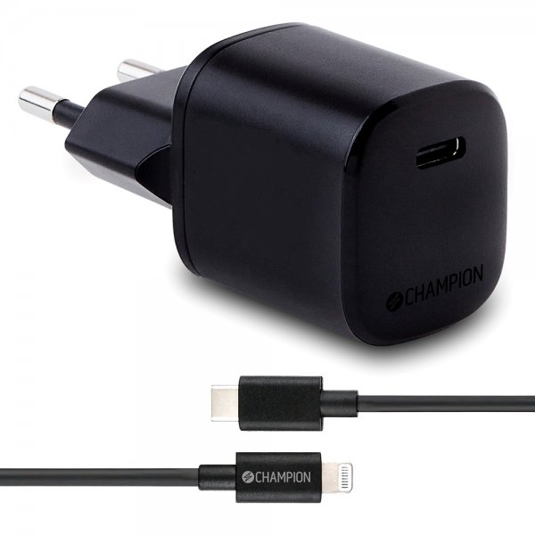 Champion Laturi ja kaapeli Pikalaturi USB-C–Lightning 20W Musta