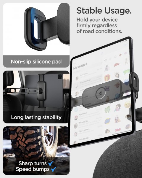 Spigen OneTap Universal -tablettiteline auton niskatukeen, musta