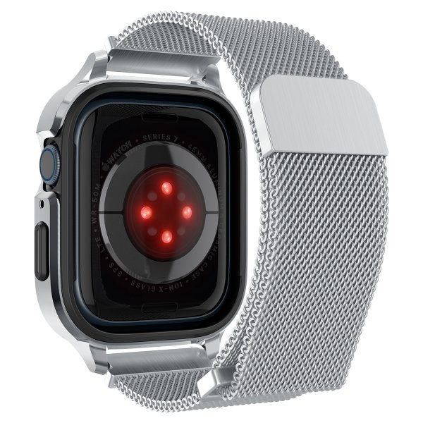 Spigen Apple Watch 45 mm kuori rannekkeella Metal Fit Pro Hopea