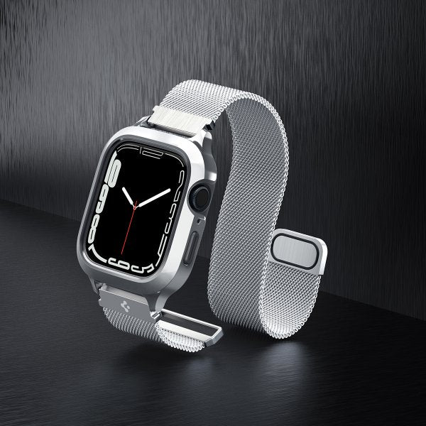 Spigen Apple Watch 45 mm kuori rannekkeella Metal Fit Pro Hopea