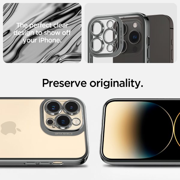 Spigen iPhone 14 Pro Max -suojakuori Optik Crystal Chrome Gray