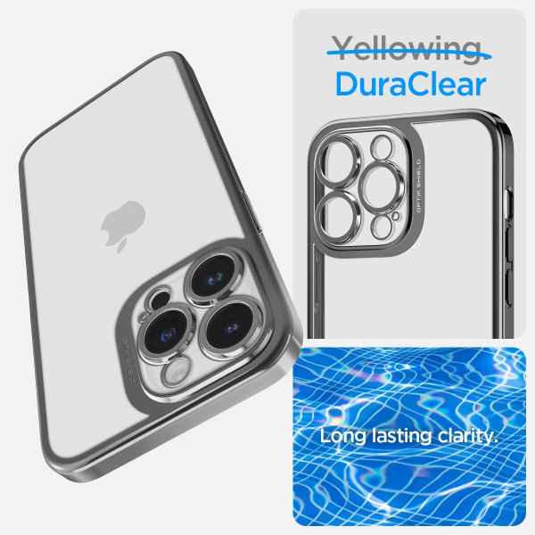 Spigen iPhone 14 Pro Max -suojakuori Optik Crystal Chrome Gray