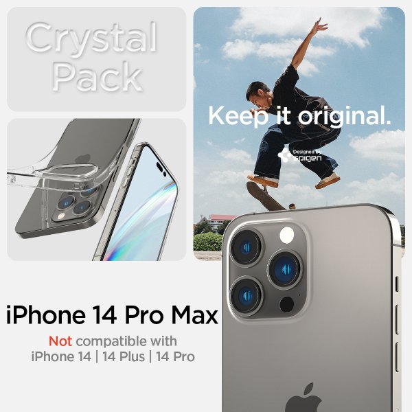 Spigen iPhone 14 Pro Max -kuori näytönsuojalla, Crystal Pack, kristallinkirkas