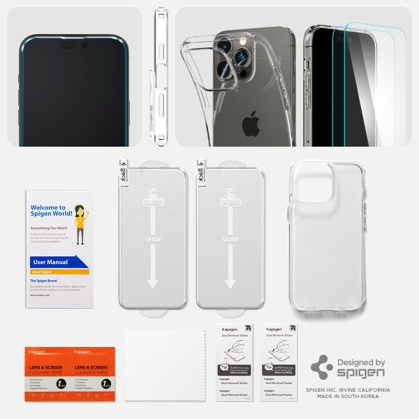 Spigen iPhone 14 Pro Max -kuori näytönsuojalla, Crystal Pack, kristallinkirkas
