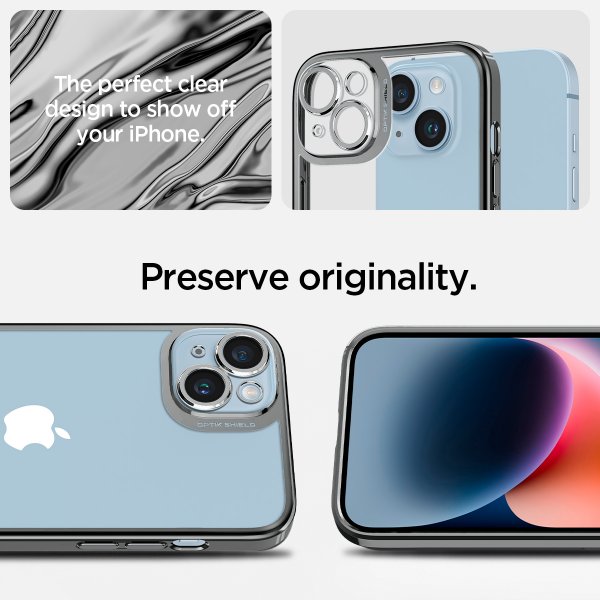 Spigen iPhone 14 Plus -suojakuori Optik Crystal Chrome Gray