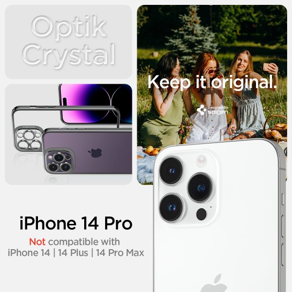 Spigen iPhone 14 Pro -suojakuori Optik Crystal Chrome Gray