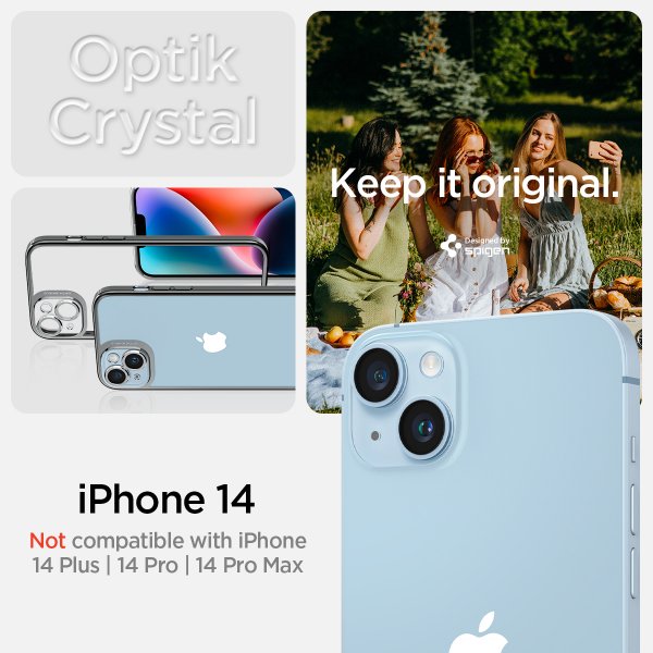 Spigen iPhone 14 -suojakuori Optik Crystal Chrome Gray