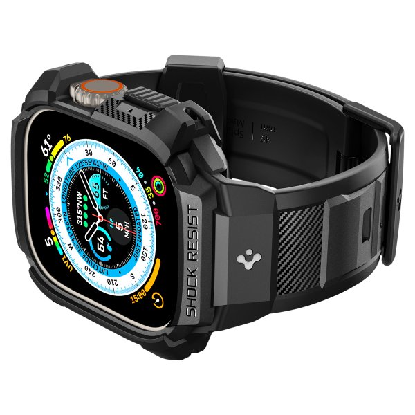 Spigen Apple Watch Ultra -suojakuori ja -ranneke, Rugged Armor Pro, musta