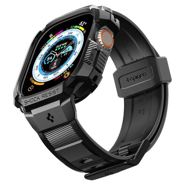 Spigen Apple Watch Ultra -suojakuori ja -ranneke, Rugged Armor Pro, musta