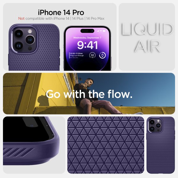 Spigen iPhone 14 Pro -kuori Liquid Air Deep Purple