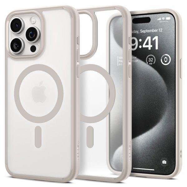 Spigen iPhone 15 Pro Max Kuori Ultra Hybrid MagFit Frost Natural Titanium