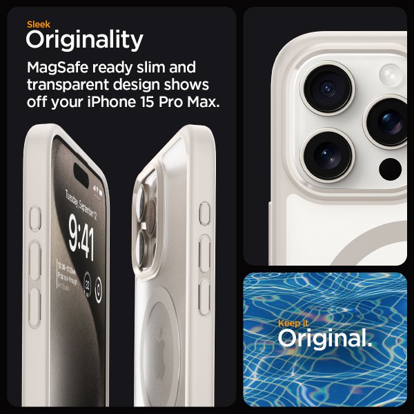 Spigen iPhone 15 Pro Max Kuori Ultra Hybrid MagFit Frost Natural Titanium