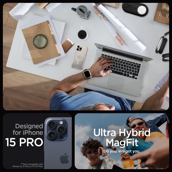 Spigen iPhone 15 Pro Kuori Ultra Hybrid MagFit Frost Natural Titanium