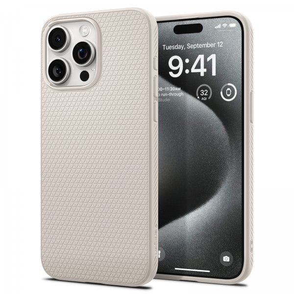 Spigen iPhone 15 Pro -suojakuori Liquid Air Natural Titanium