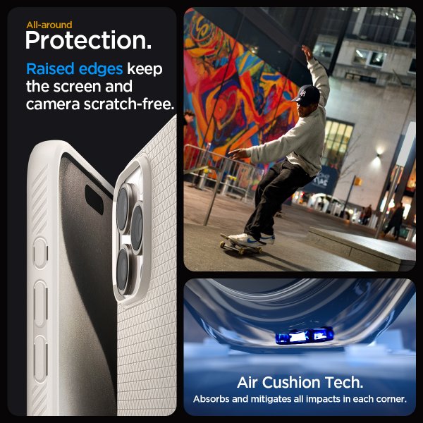 Spigen iPhone 15 Pro -suojakuori Liquid Air Natural Titanium