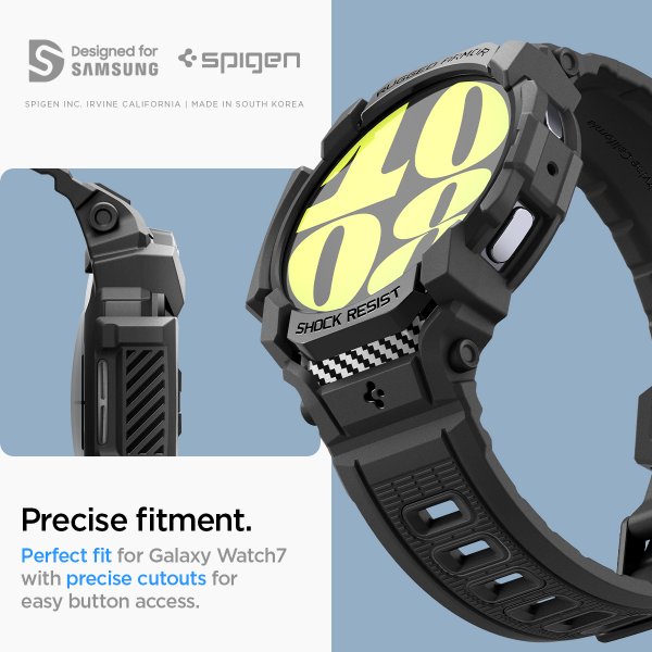 Spigen Samsung Galaxy Watch 7 40mm Ranneke ja Suojakuori Rugged Armor Pro Matte Black