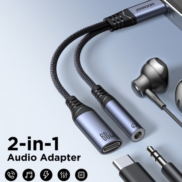 Joyroom Adapter 2-in-1-äänisovitin USB-C–3.5mm+USB-C