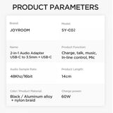 Joyroom Adapter 2-in-1-äänisovitin USB-C–3.5mm+USB-C